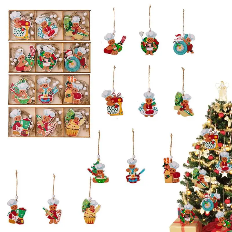 Gingerbread Man Christmas Tree Ornaments 36X Wood Man Doll Decor Christmas Pendants Christmas Decor Pendants Vivid Style