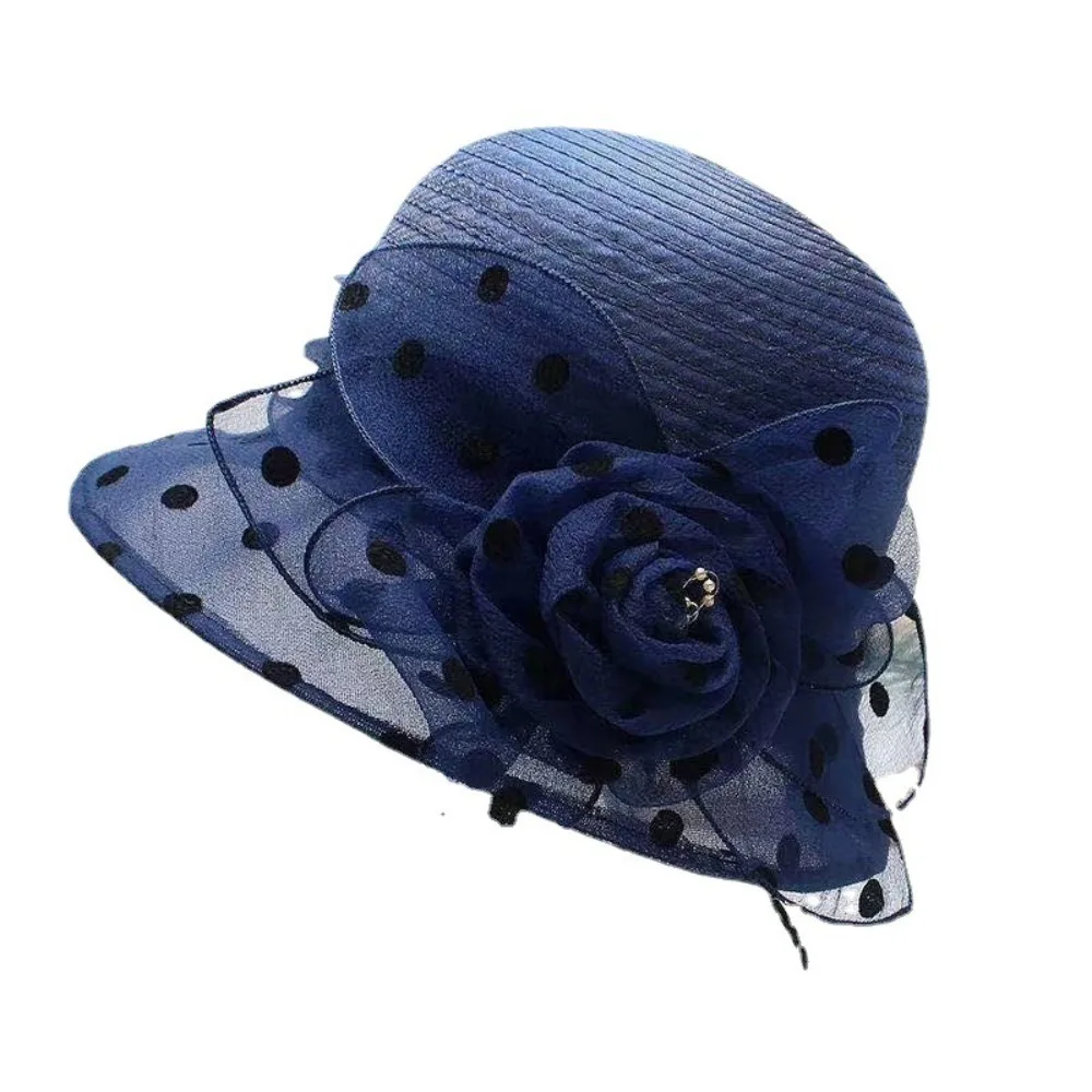 

Elegant Polka Dot Sun Hat Solid Color Organza Basin Hat Breathable Sun Protection Bowler Hat