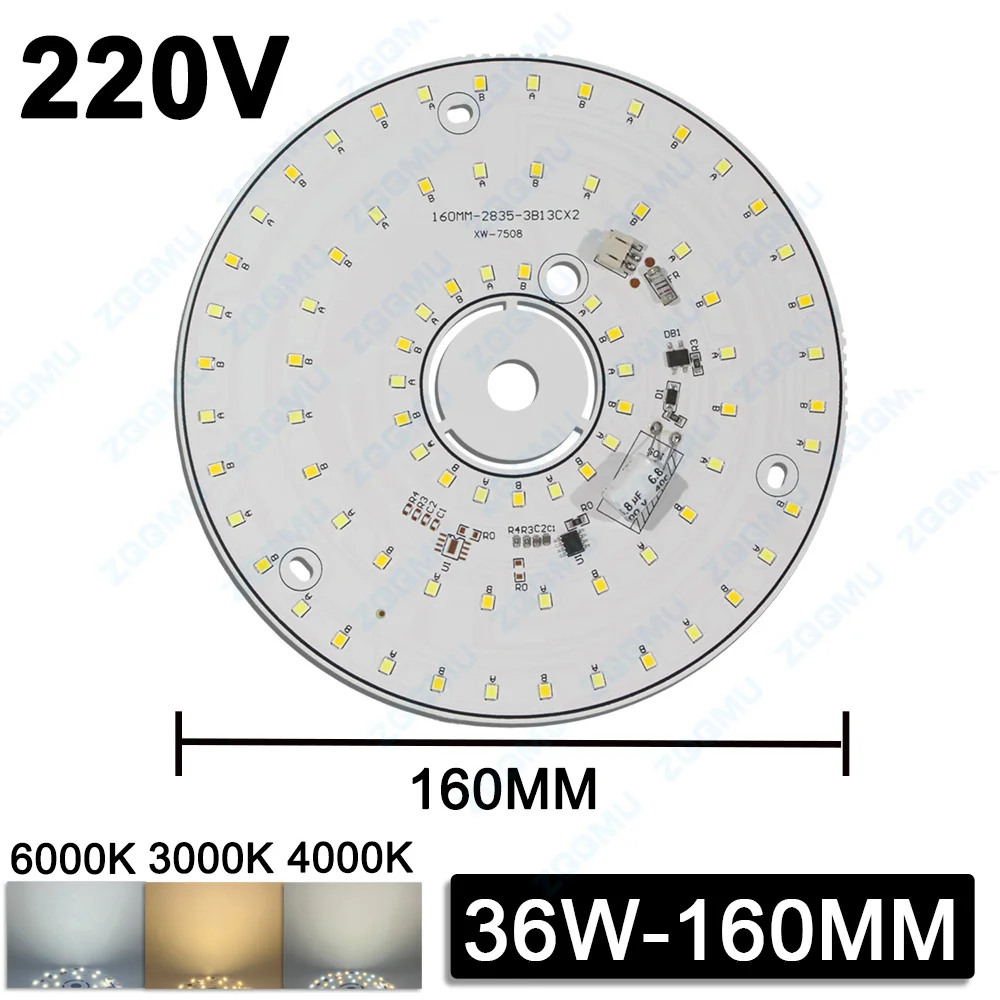 220V Driver-Free Light Board LED Ring Panel Round Light 8W 12W 18W 24W 36W 48W 3 Colors LED Round Ceiling Light Panel Light Bulb