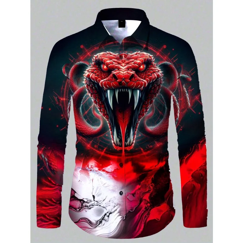 

Men's Autumn Casual Shirts 3D Print Snake Graphic Long Sleeve Top Vintage Cool Daily Lapel Button Clothes Loose Breathable Shirt