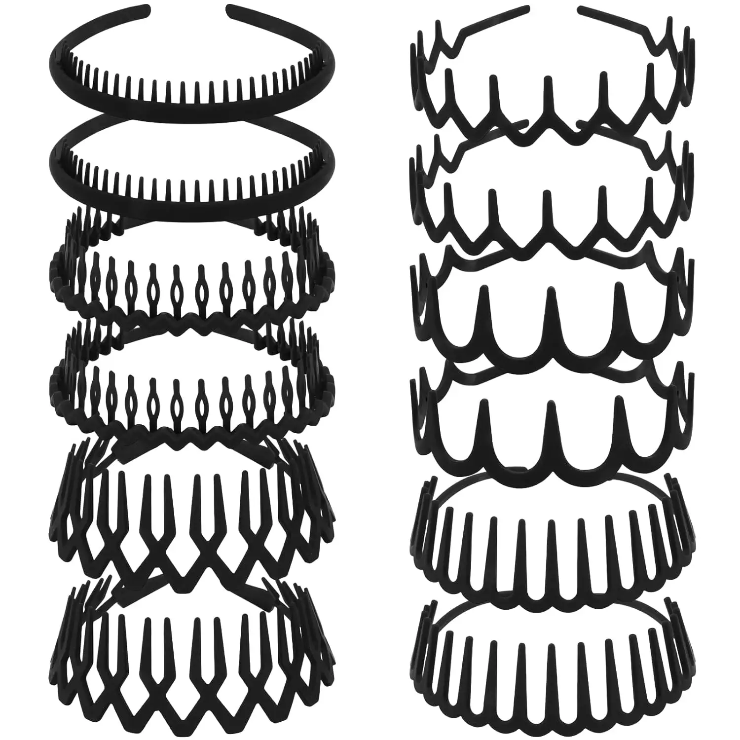 

12Pcs Black Zigzag Headbands with Teeth for Women's Hair Non Slip, Plastic Wavy Skinny Head Bands Comb Fashion Hair Accessories