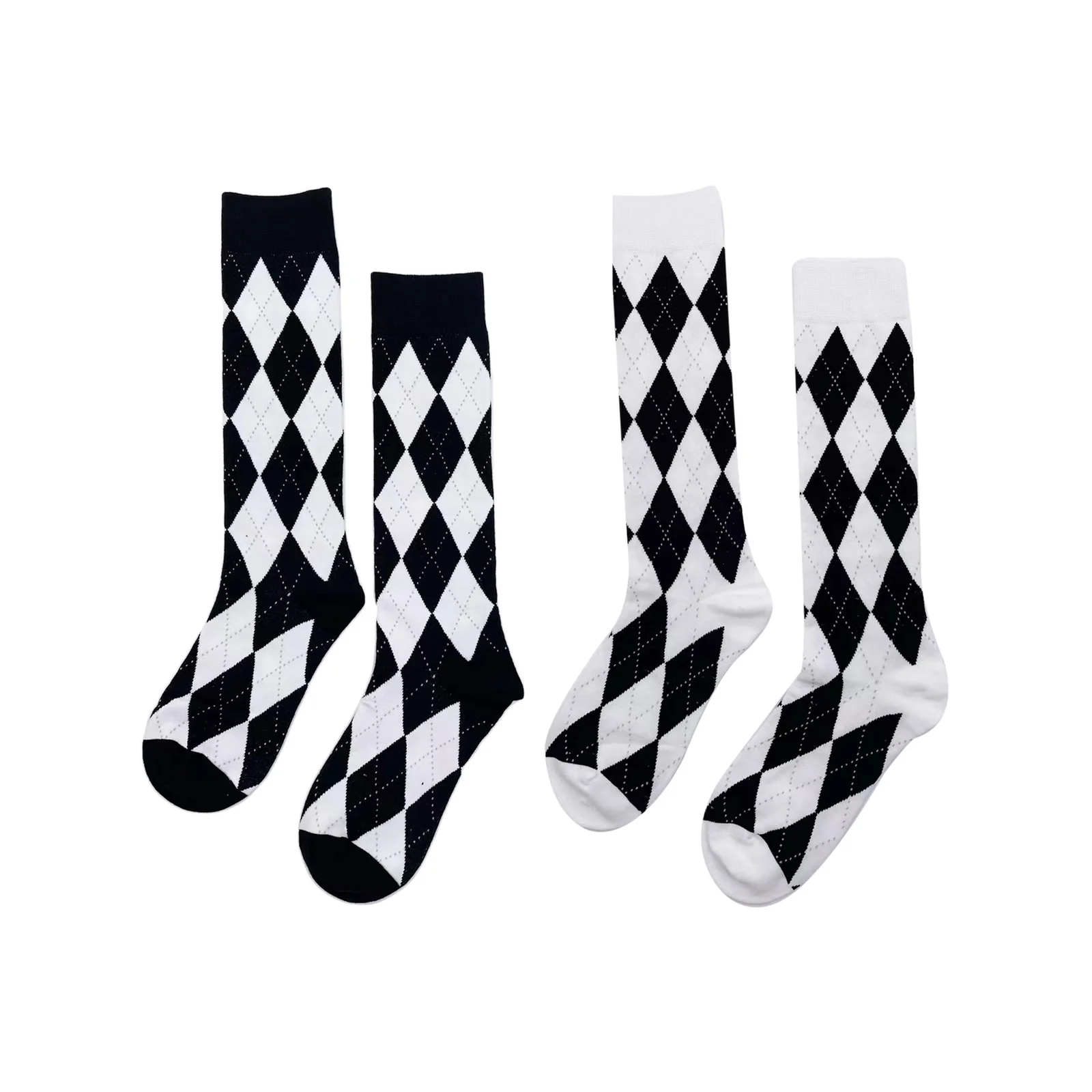 

Носки в стиле JK с ромбовидным узором, черно-белая комбинация, 1 пара.