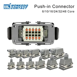 Push In Heavy Duty Connector Tool Free Wiring 6/10/16/24/32/48 Core Pin HE Top/Side Entry Industrial Powe Waterproof Connectors