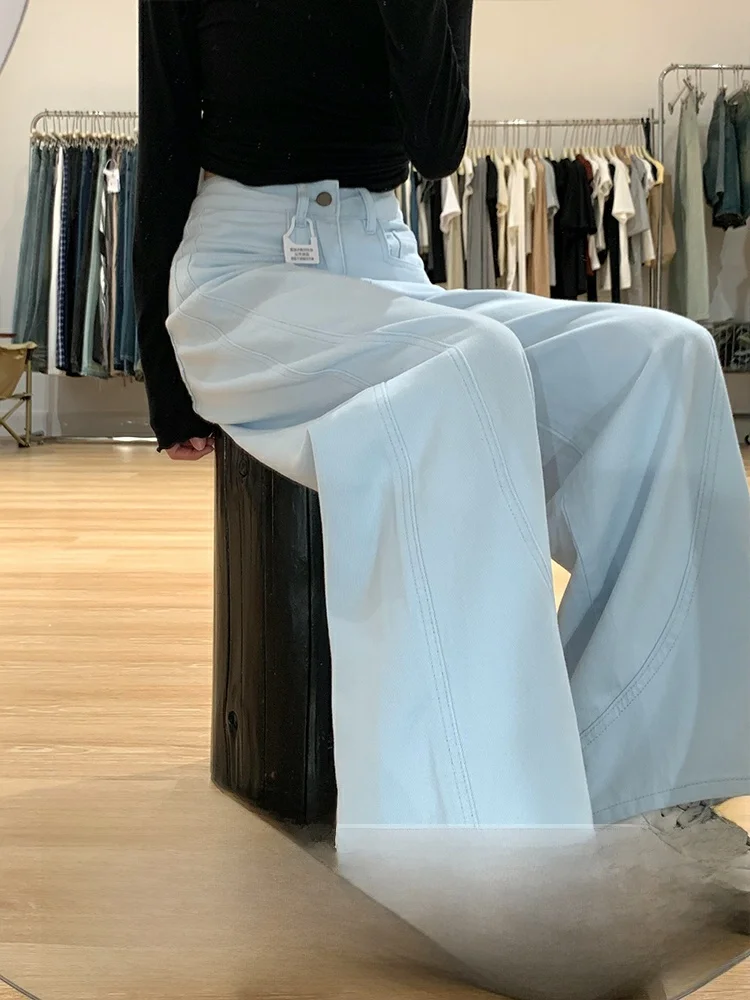 

High Waist Wide Leg Light Blue Waed Denim Jeans Women's Spring New Sle Slimming Drapey Straight Floor-Length Pants