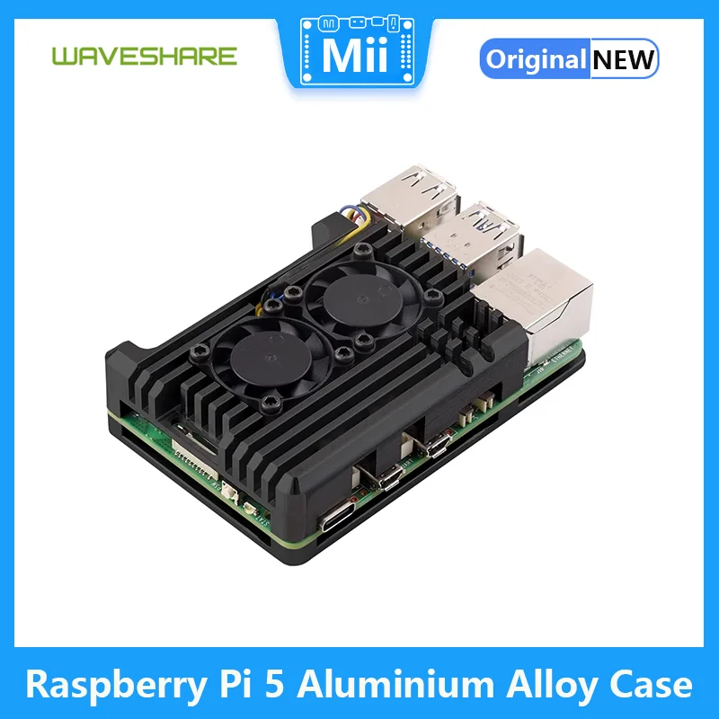 เคส Raspberry Pi 5อลูมิเนียมอัลลอยด์พัดลมระบายความร้อนแบบคู่