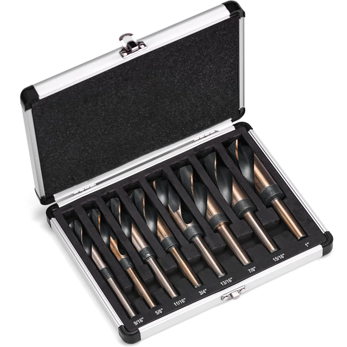 

8 Piece Silver and Deming Drill-Bit Set, Reduced Shank Drill Bit Set, 1/2-Inch-Diameter Shank, 9/16-Inch to 1-Inch Sizes