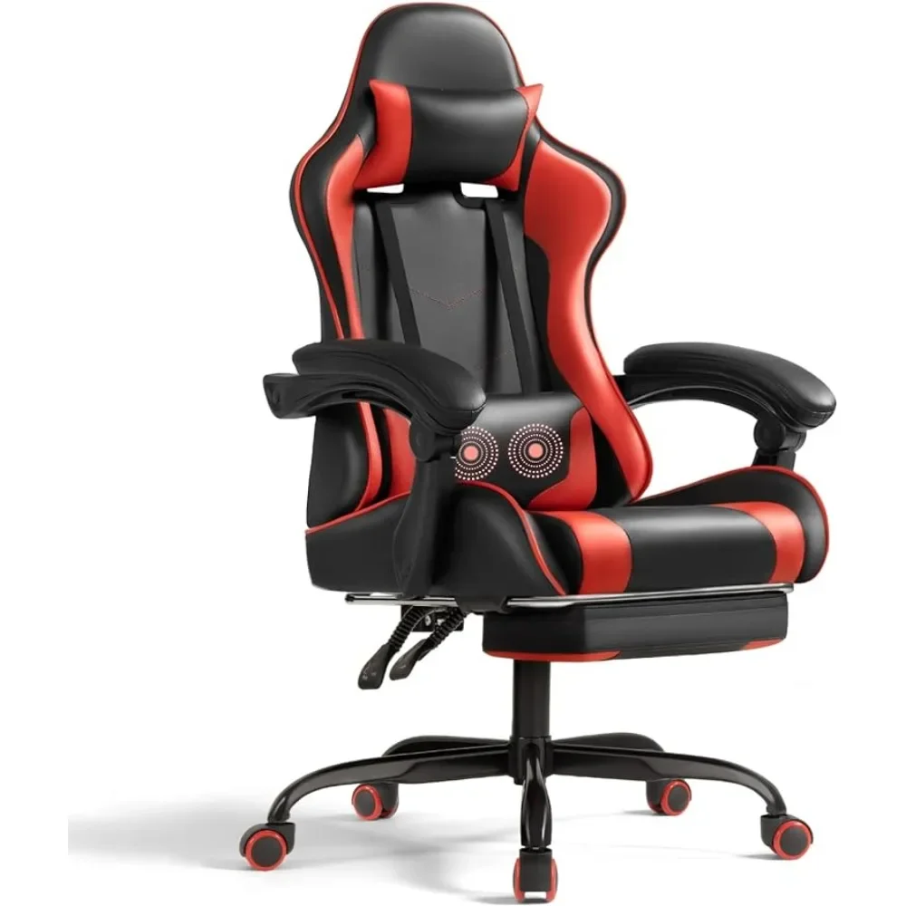 Gaming Chair with Footrest and Massage Lumbar Support with 360°Swivel and Headrest for Office or Bedroom