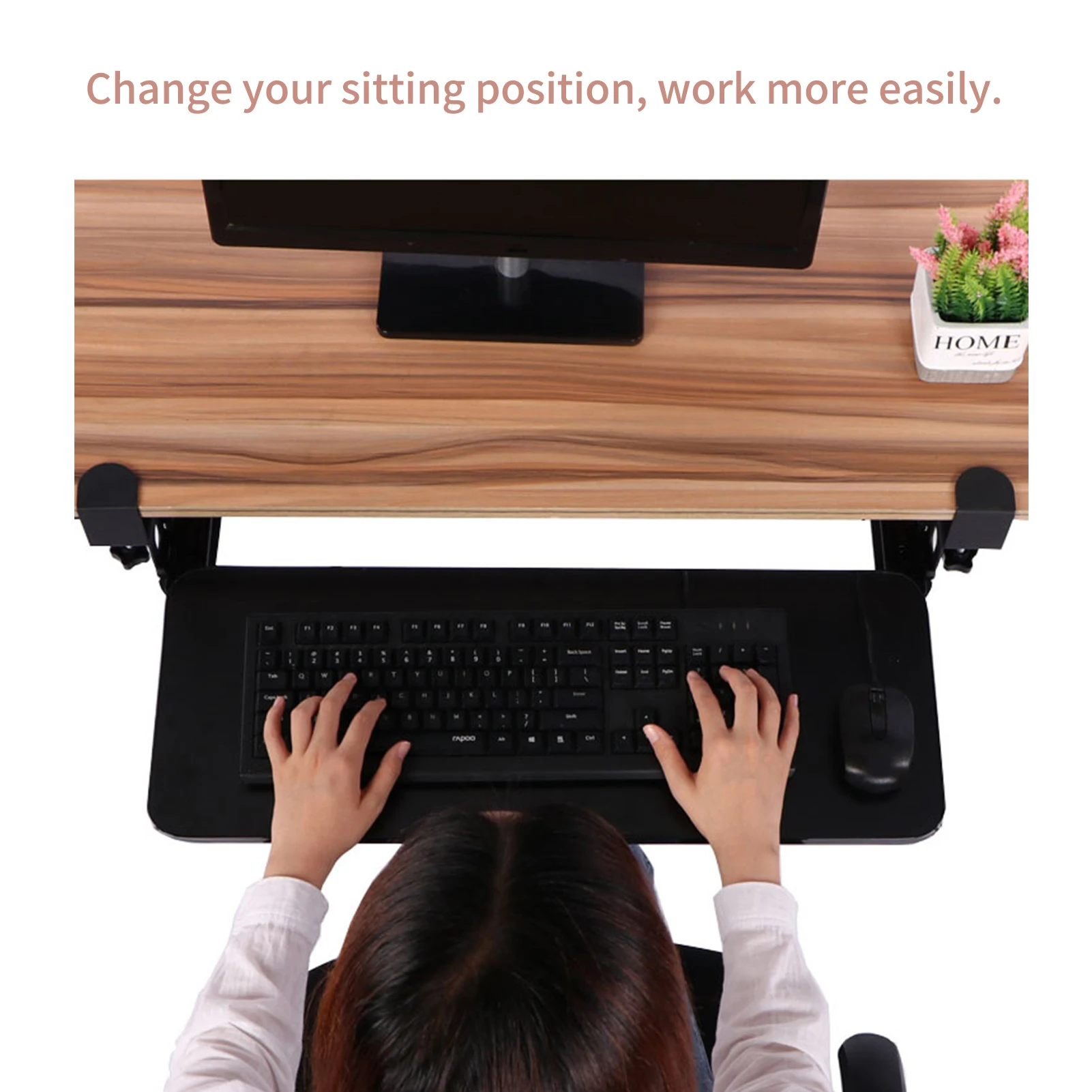 Clamp On Keyboard Tray Under Desk Pull Out Platform Height Adjustable Keyboard Drawer 20.5 x 9.8 Inch Ergonomic Slide-Out