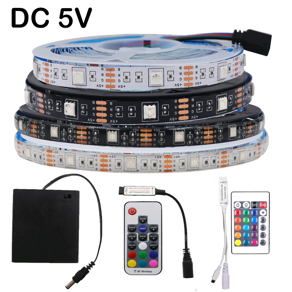 5V LED Strip RGB 5050 4AA zasilanie bateryjne wodoodporna elastyczna taśma LED oświetlenie wstęgowe PC podświetlenie TV z 17 klawiszami 24 klucze