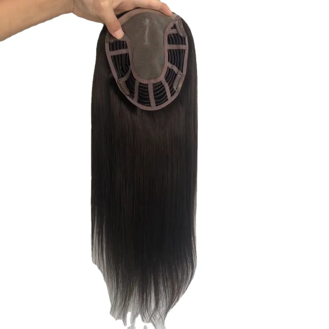 Hstonir Hair Topper Human Natural Hairpiece Toupee Clip In Hair Extensions Mono Lace With Weft Back European Remy Hair TP18