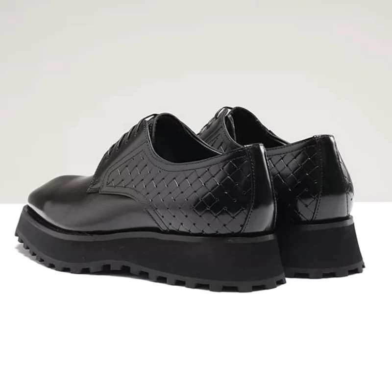 High Quality Sheepskin Lining Cowhide Lightweight Thick Soles 4cm Height-incearsing Leather Shoes Men Business Formal Shoes