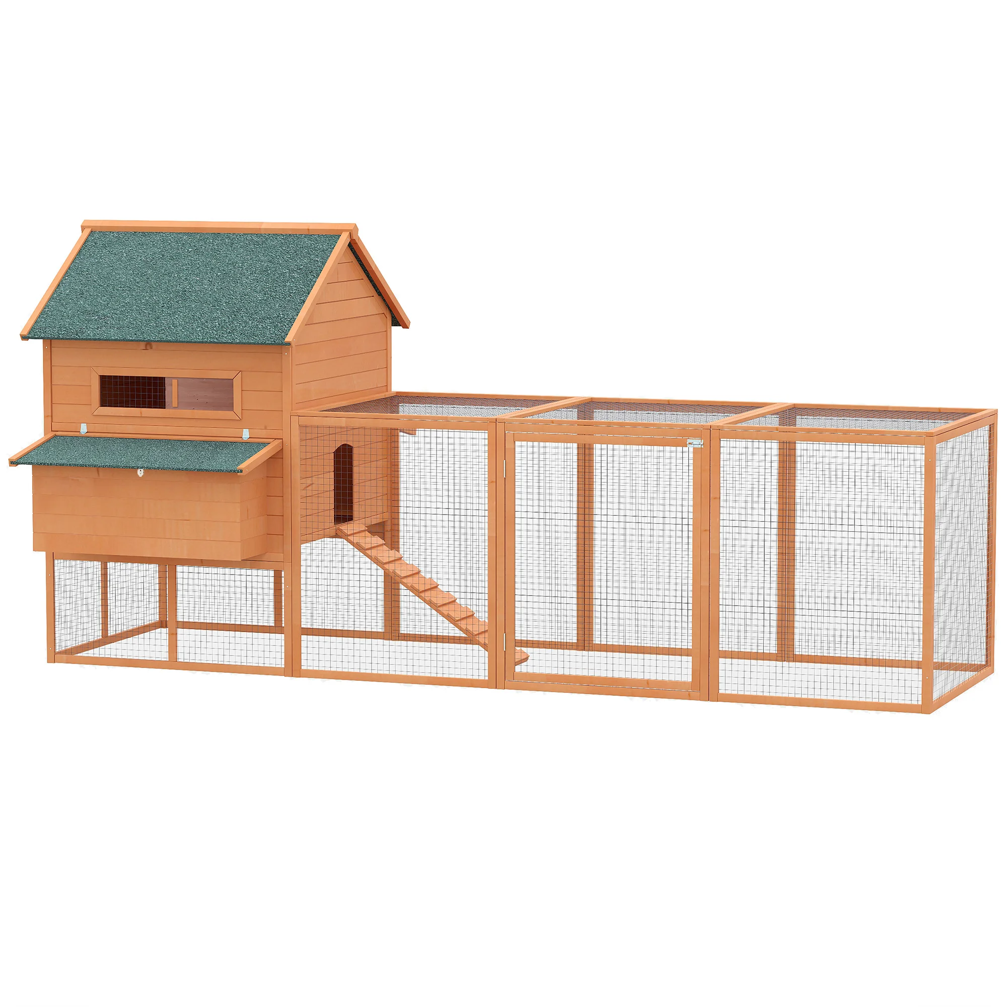 PawHut Gallinero de Exterior de Madera para 8-10 Gallinas con 2 Nidos Bandeja Extraíble y Rampa 347x160x150 cm Madera natural