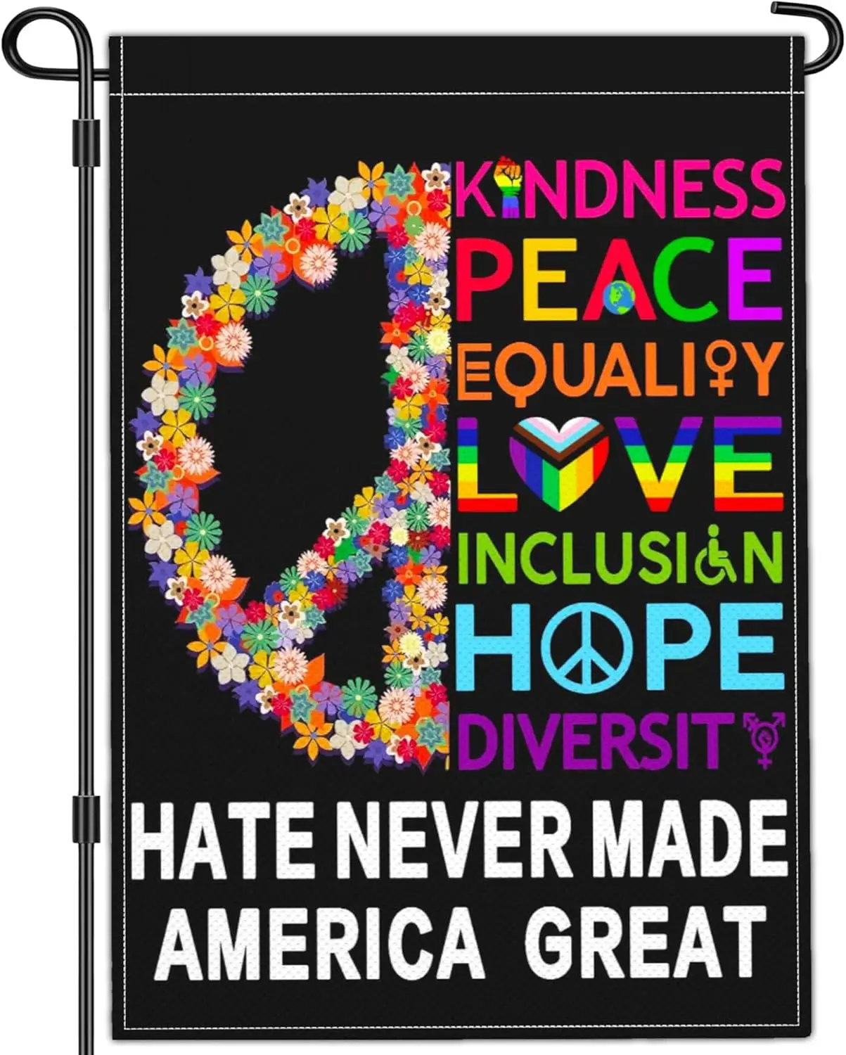 Hate Wont Make Us Great Garden Flag Peace Equity Inclusion Pride Ally Yard Garden Flags for Outside 12x18 Double Sided Resis hhz