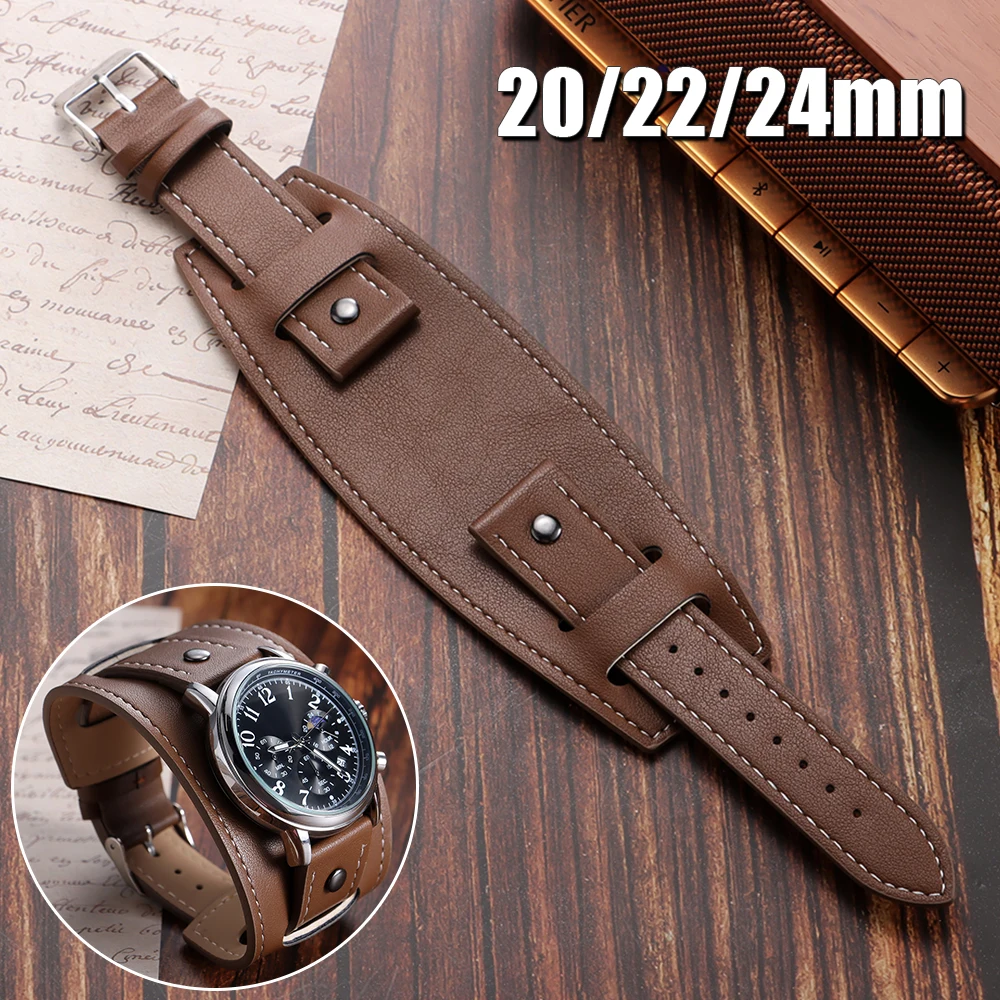 20mm 22mm 24mm Vintage Rindsleder Armband mit Mattenschale PU Leder Bund Strap Schwarz Dunkelbraun Armband Männer Frauen Armband