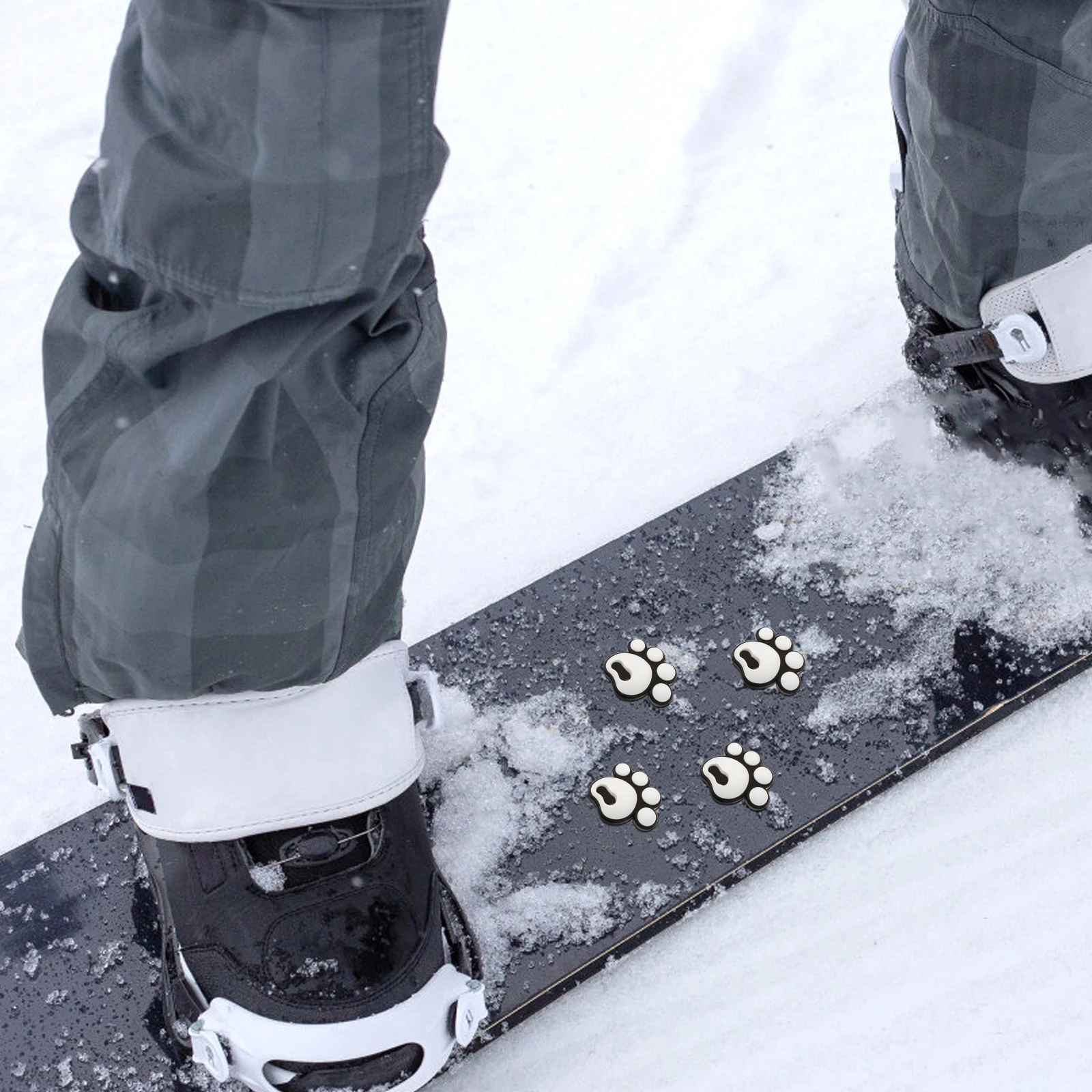 

4pcs Anti slip Stickers Snowboard Nonslip Pad Ski Decal Snowflake Sticker Cable Car Mat White Paw Prints Outdoor Sports