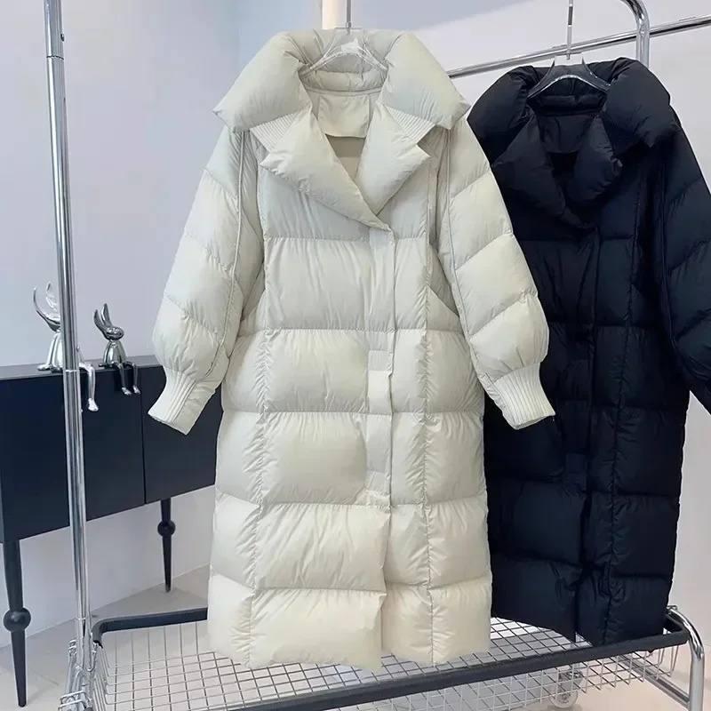 Lagabogy 2024 New Winter Women 90% White Duck Down Long Jackets Thicken Puffer Coat Female Loose Single Breasted Warm Parkas