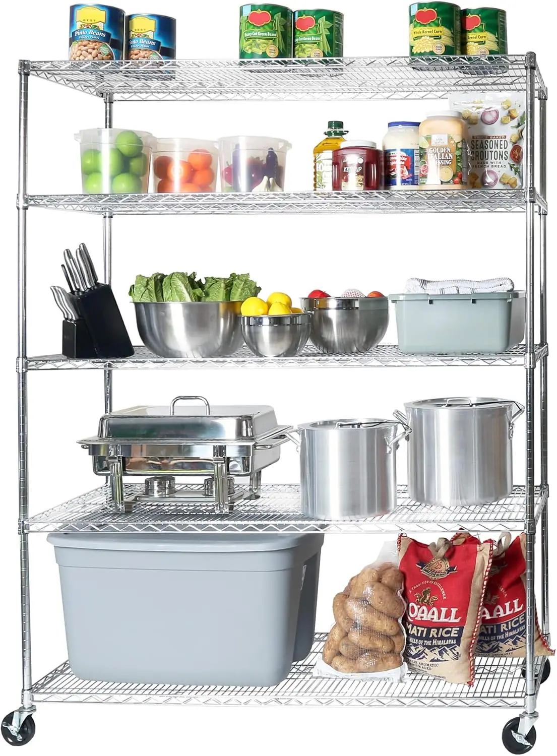 

Seville Classics Heavy Duty NSF Solid Steel Wire Rack Storage Unit Wheels, 5-Tier Shelving, 60" W x 24" D