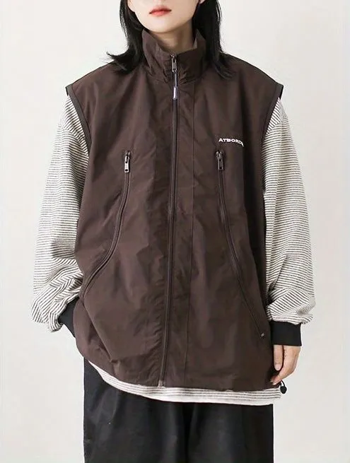 

Жилеты Жилеты Тонкий женский жилет со стразами Осенний сращенный сплит Контрастный Многофункциональный с несколькими карманами Techwear Touring OL