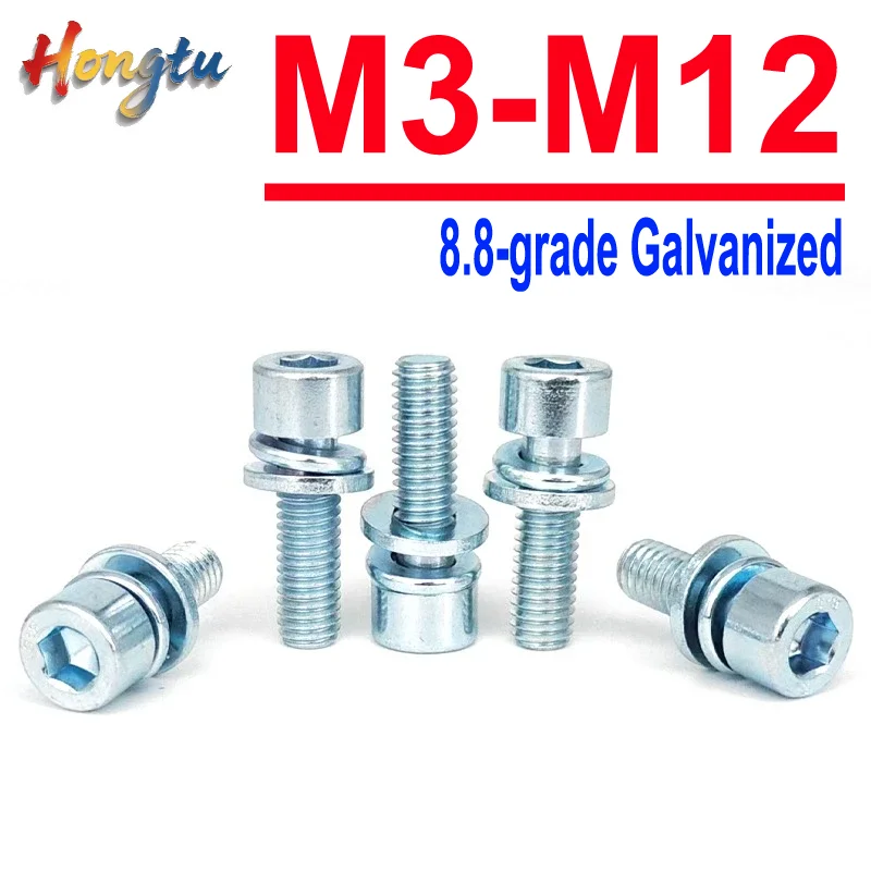 

8.8-grade Galvanized Hex Hexagon Socket Cap Head Screw Flat Washer Spring Gasket Assemble Bolt M3 M4 M5 M6 M8 M10 M12