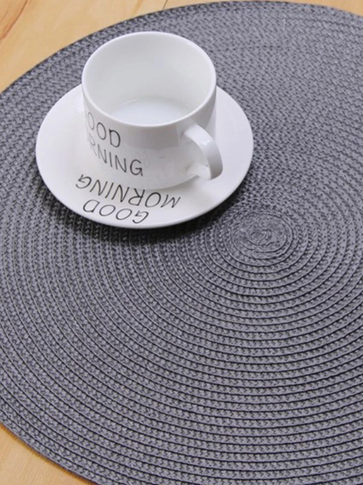 1pc Round Woven Placemats PP Waterproof Dining Table Mat Non-Slip Napkin Disc Bowl Pads Drink Cup Coasters Kitchen Decoration