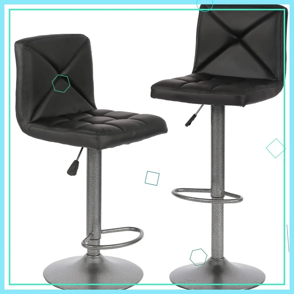Set of 2 PU Leather Swivel Bar Stools with Hydraulic Height Adjustment for Kitchen Counter and Dining Areas