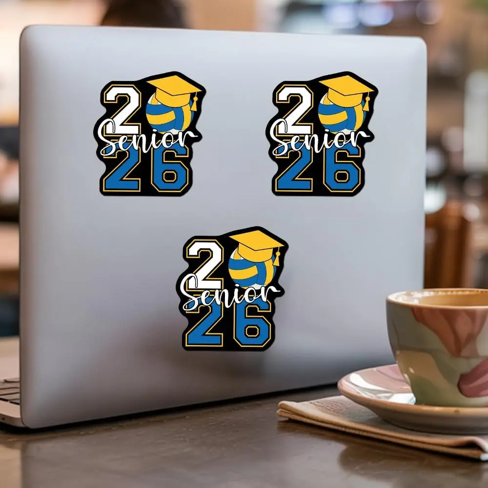 

3 шт. волейбольные наклейки для пожилых людей 2026 года, выпускная кепка, водонепроницаемые наклейки для ноутбуков, бутылок с водой, автомобилей