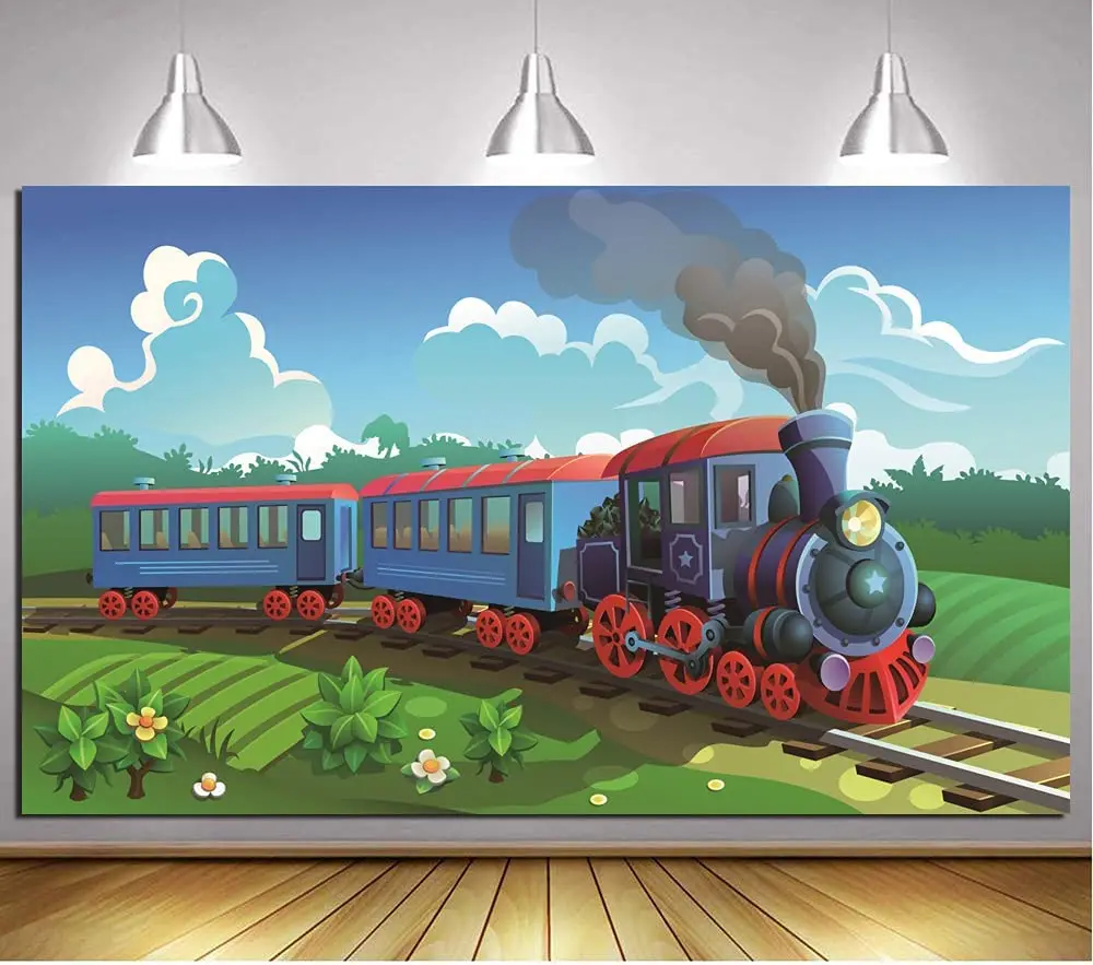 Stream Train Party Theme Photography Backdrop For Kids Children Train Birthday Party Photo Background Adventure Family