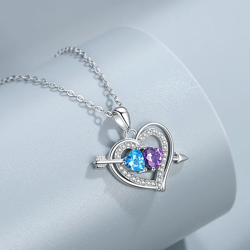 Love Heart Arrow Pendant Real 925 Sterling Silver Necklace For Women Two Color Sparkling Crystal Fashion Birthday Silver Gift
