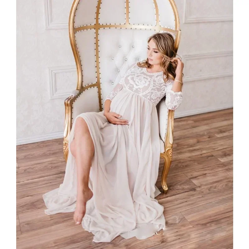 

Sexy Maternity long dress Maternity Shoot Dress Lace Pregnancy Photography Dresses Split Pink Maternity Photo Prop For Pregnant