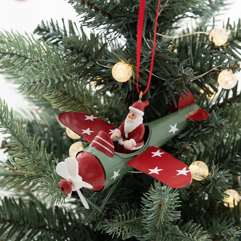 Retro Iron Christmas Pendant Antique Style Santa Claus Sleigh Christmas Tree Hanging Decoration Ornaments Snowman Decorative