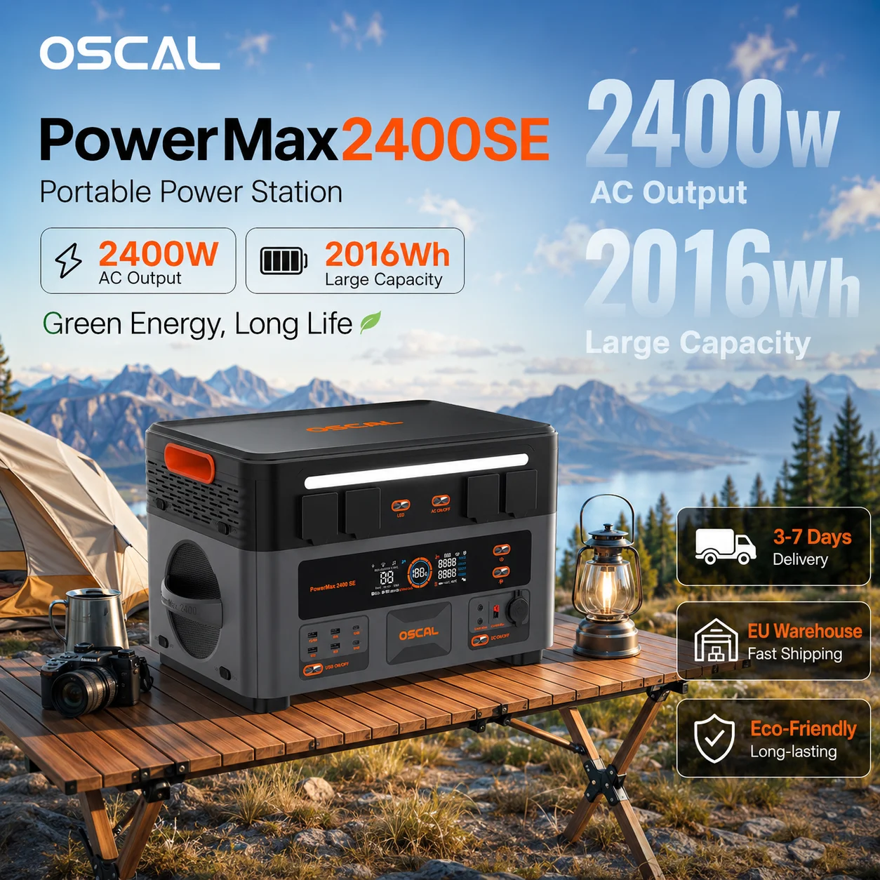 Blackview OSCAL PowerMax2400SE Portable Power Station 2400W 2016Wh LiFePO4 Battery Solar Generator EU Warehouse for Outdoor Camping RV Emergency