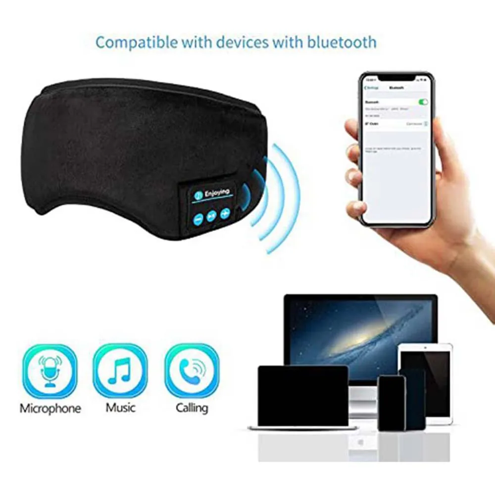 Bluetooth-Compatible Sleeping Headphones Eye Mask Sleep Headphone Headband Soft Elastic Comfortable Wireless Music Headband