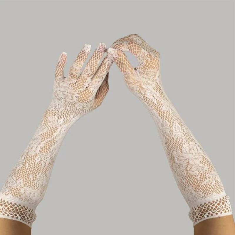 5asd Women Lace Flower Gloves Breathable Net Arm Gloves for Theme Event Dress Masquerades Party Costume Handwear Accessories