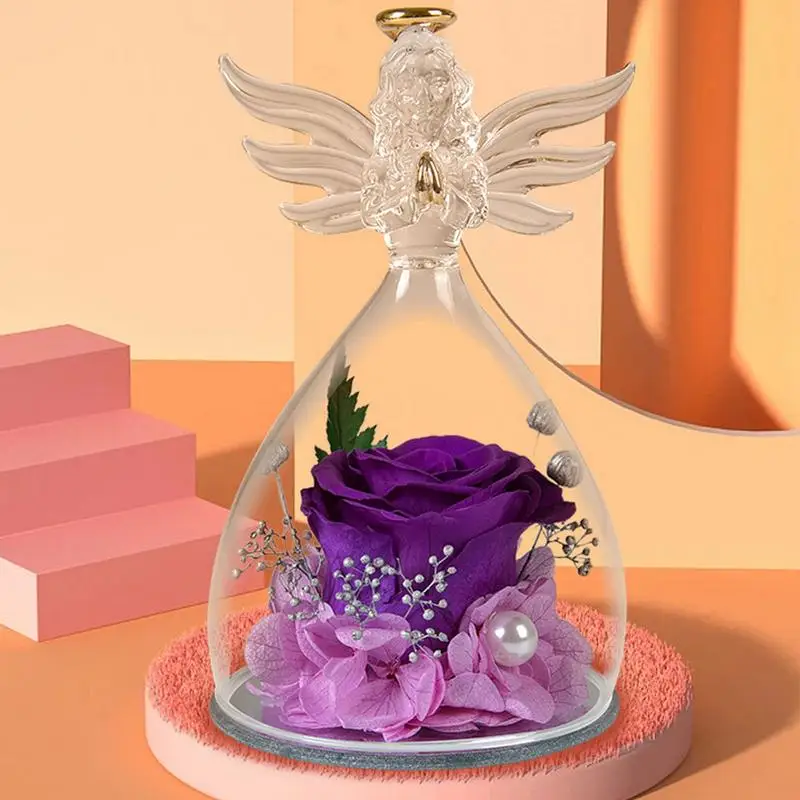 Regali per le donne Rosa conservata nell'angelo Copertura in vetro Matrimonio Fiori eterni Natale San Valentino Regali d'amore per sempre