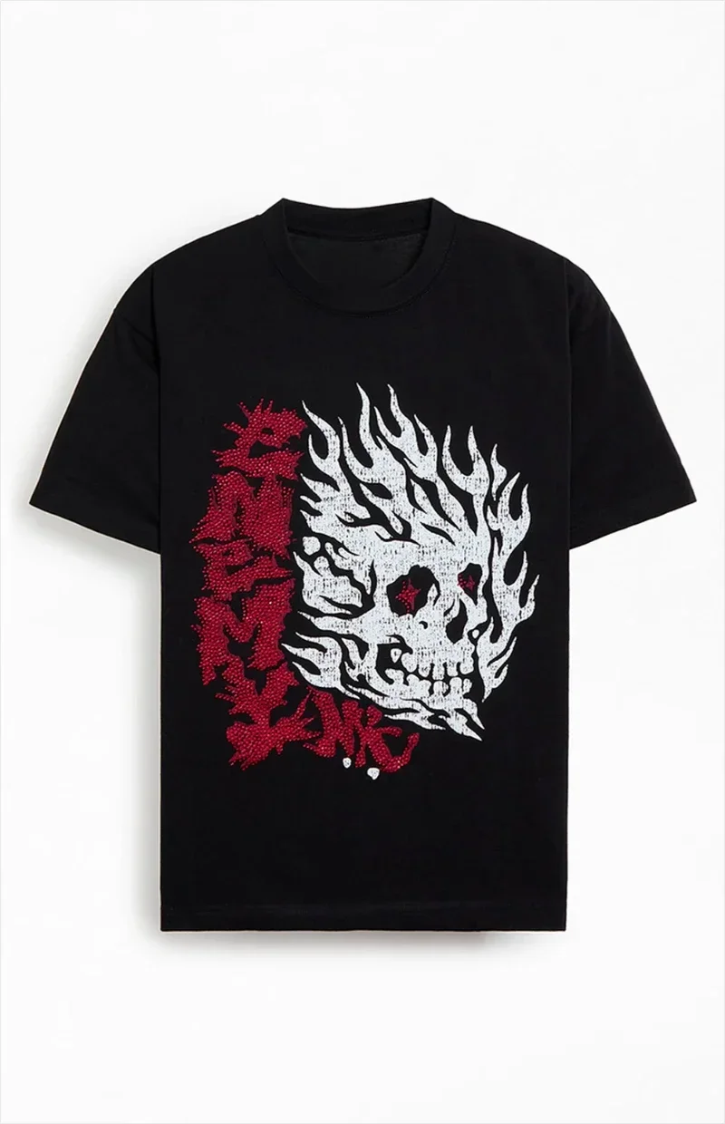 

Футболка с принтом New York Skull и стразами, высококачественный роскошный топ, мужской и женский модный топ с круглым вырезом