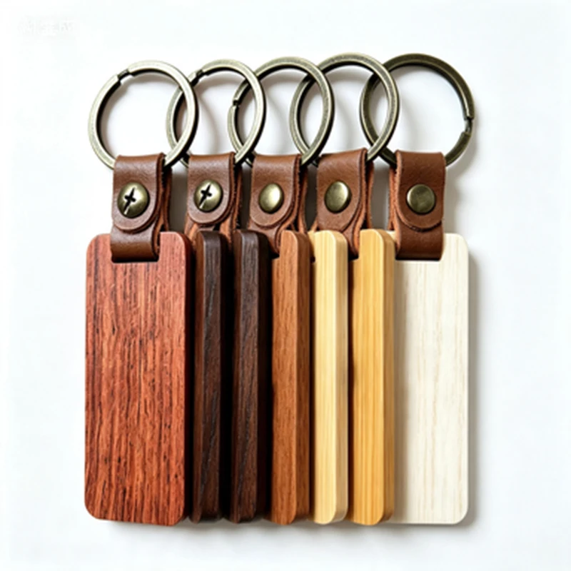 20Pcs Vintage Leather Strap Wood Key Chain Metal Split Key Ring