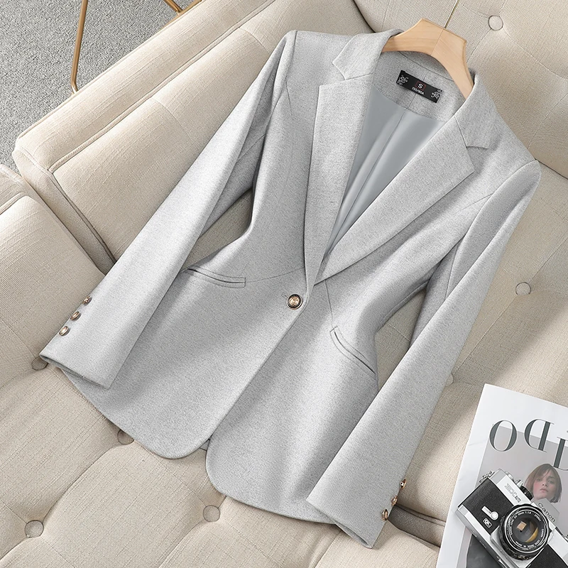 ZJYT Korean Style Fashion One Button Blazer Women 2024 Autumn Elegant Plus Size Solid Casual Jacket Coat Office Lady Outerwear