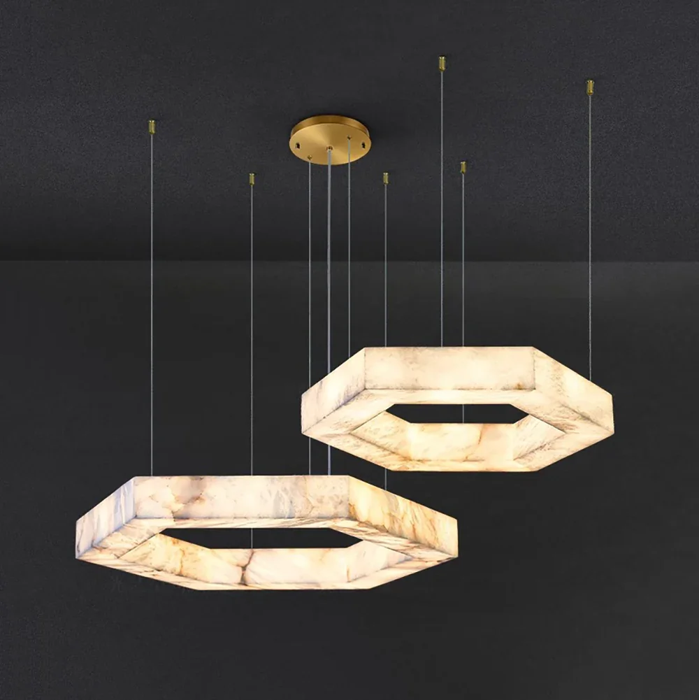 

Dimmable LED Hexagonal Marble Series LED 2025 Chandelier Lighting White Alabaster Suspension Luminaire Lampen For Dinning Room