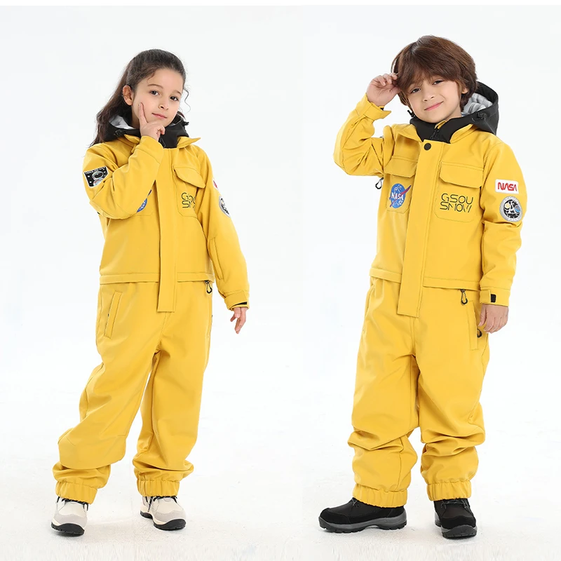 

2022 New Snowboard Jacket One-Piece Ski Suit Girl Overalls Children Windproof Waterproof Breathable Boy Ski Suit Hooded