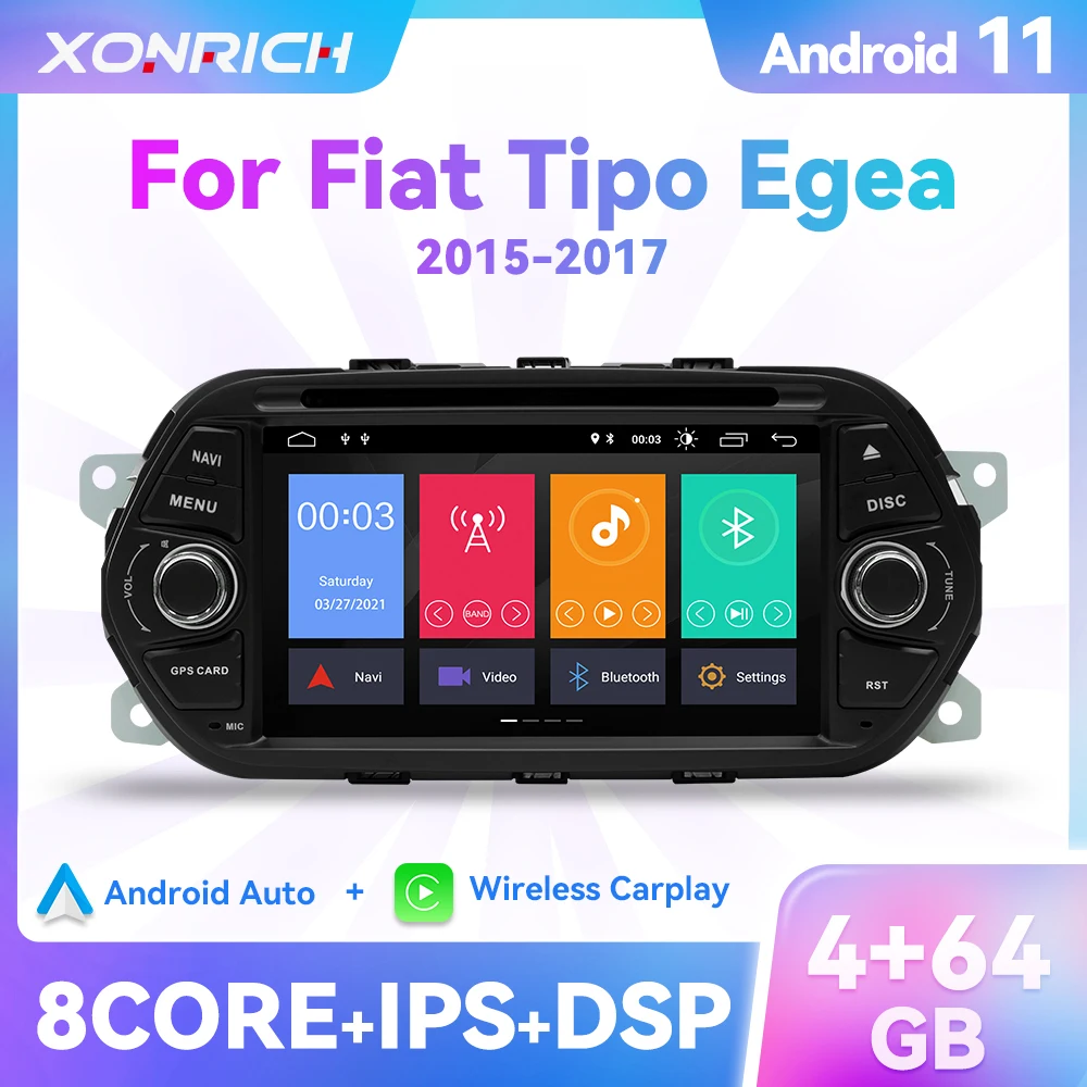 2Din Carplay Android 11 Car Radio DVD For Fiat Tipo Aegea Egea 2015 2016 2017 Auto Multimedia Player GPS Naviagtion RDS Stereo