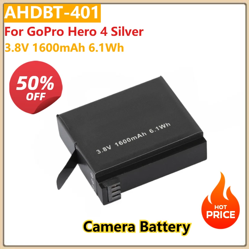 

For GoPro Hero 4 Silver Replacement Camera Battery AHDBT-401 3.8V 1600mAh 6.1Wh
