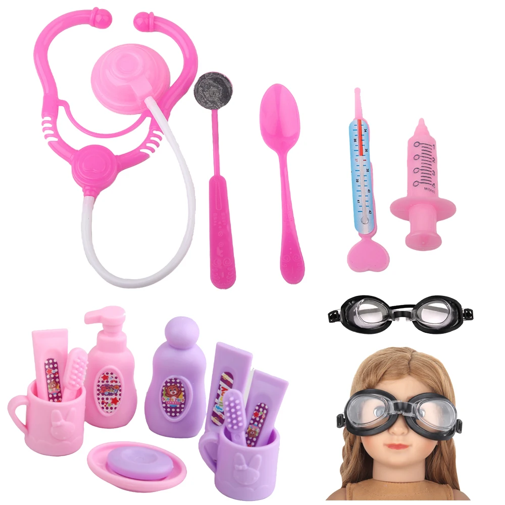 18 Inches American Doll Accessories Toy Toilet Set. Doctor Set, Swimming Goggles For 43cm Baby New Born Doll House Accessories