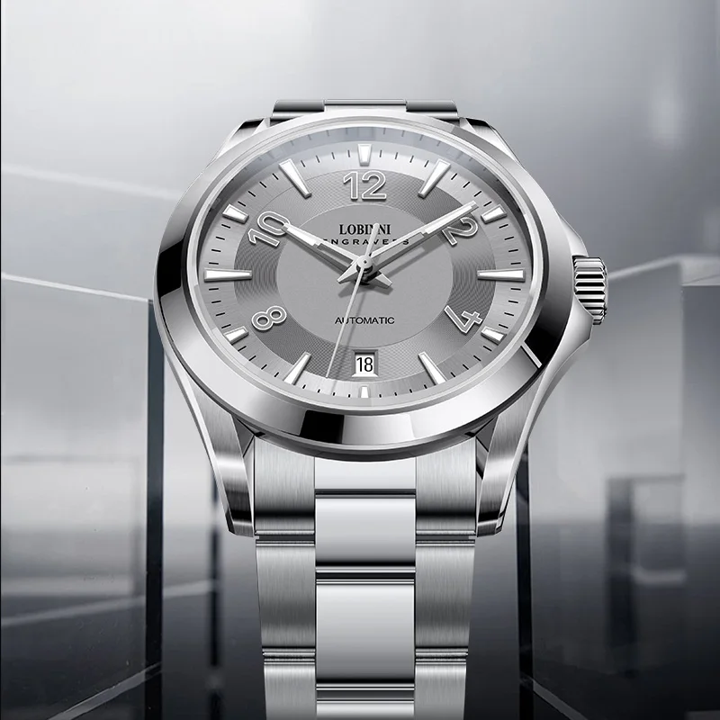 LOBINNI cinturino in acciaio inossidabile da uomo 41,5 mm designer di lusso puntatore luminoso maschile MIYOTA 8215 movimento orologi da polso automatici