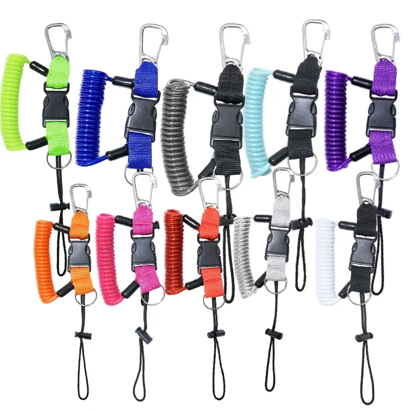 Scuba Diving 316 Anti-lost Spiral Spring Coil Camera Lanyard Safety Emergency Tool Rope Quick Release Spiral Lanyard&Clip Buckle