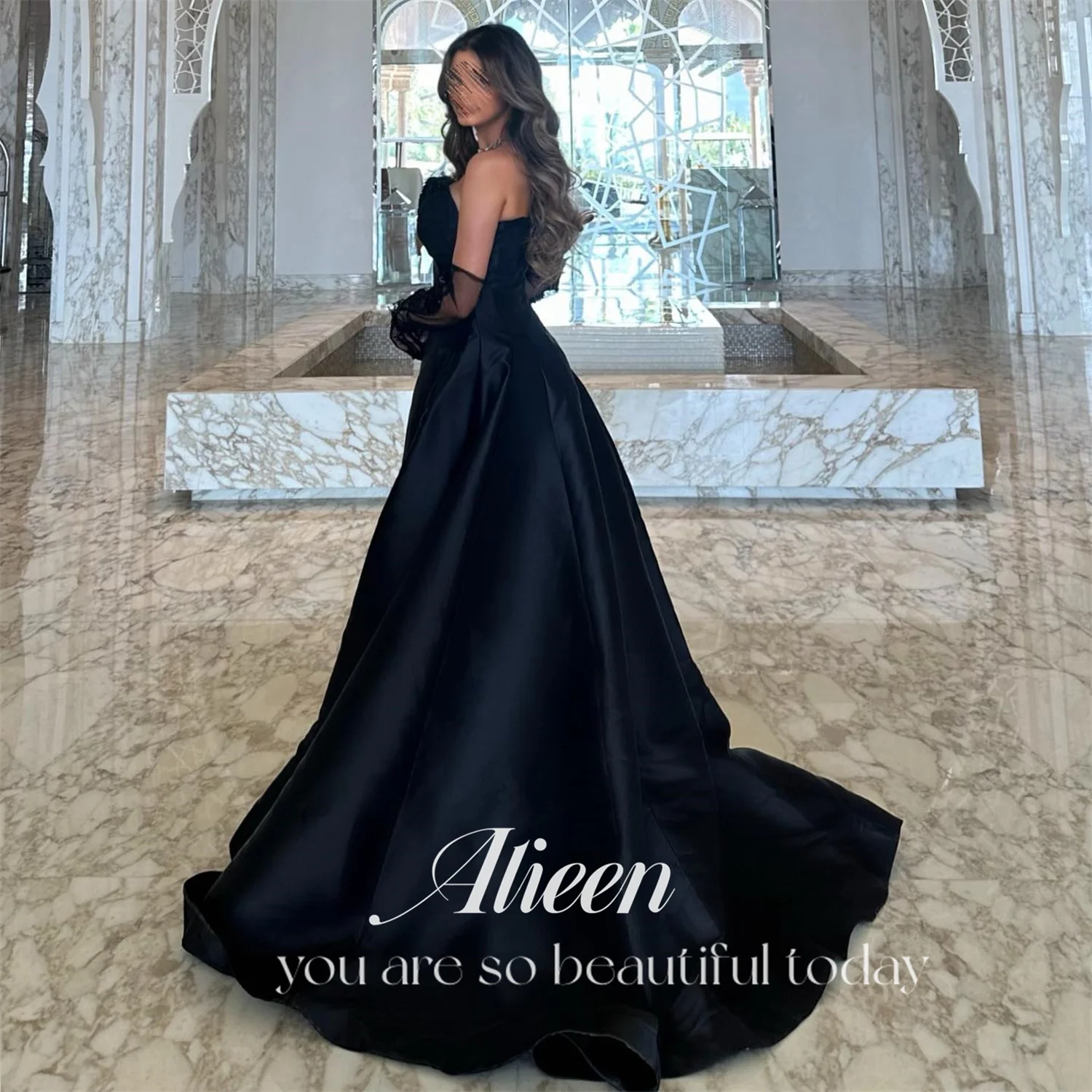 Aileen Sweetheart Sequined Lace Black Satin Elegant Party Dresses 2024 for Wedding Guest Dress Women Elegant Party Evening Gown