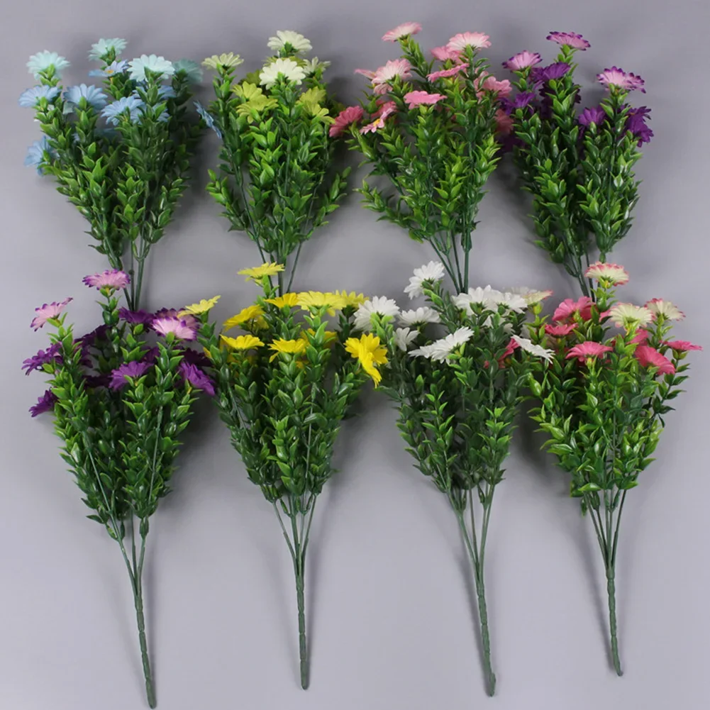 15 Heads Artificial Flowers 5 Branches Reusable 36CM Silk Daisy Plastic Fake Plants Weddings Table Garden Home Outdoor Decors