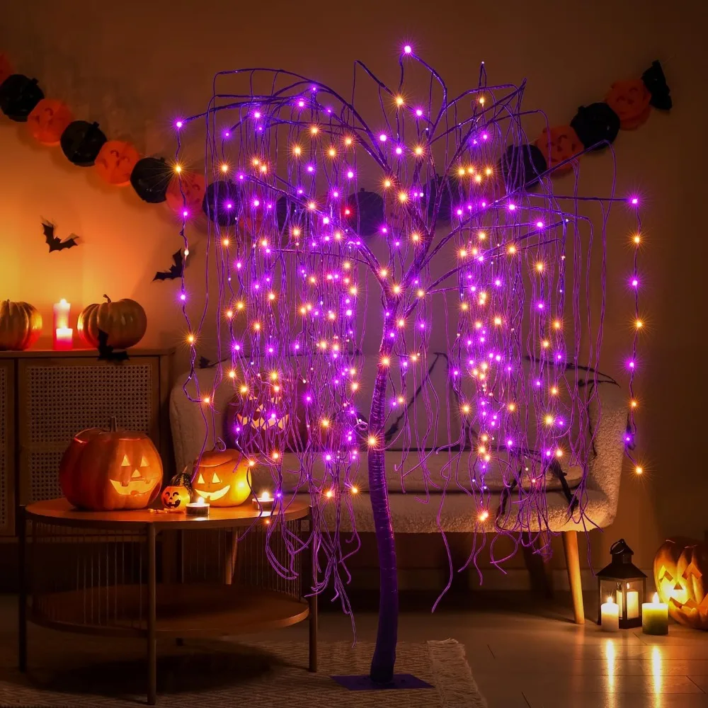 Halloween Willow Tree, 256 LED Lights for Home, Nativity Party and Christmas Decoration Includes Spiders and Cobweb for Festival