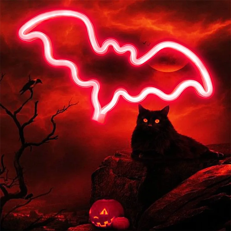 Halloween Decoration Lamp LED Moon Bat Neon Lamp Festival Neon Light For Bedroom Party Wall Home Hanging Decor Adult Kid Gift