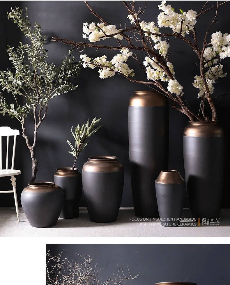 

Floor-to-ceiling large vase with flowers Jingdezhen ceramics modern simple European Nordic villa living room flower arrangement