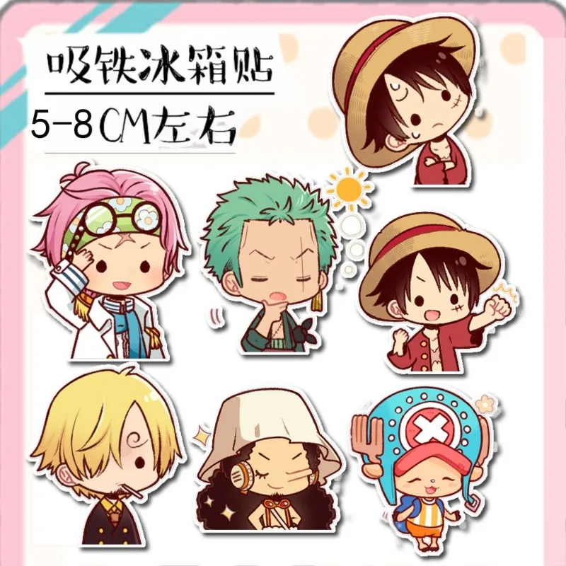 Cute One Piece Animation Peripheral Luffy Zoro Kawaii Strong Magnetic Refrigerator Magnet DIY Decoration Seamless Removable Gift